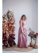 Inez – ráncolt felsőrészű, romantikus ujjú shiva színű maxi ruha 