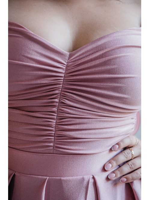 Inez – ráncolt felsőrészű, romantikus ujjú shiva színű maxi ruha 