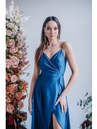 Antónia – Vékony pántos átlapolós ruha aszimmetrikus szoknyával isola színben