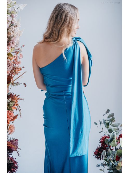 Féloldalas maxi ruha szűk szoknyával blue fondale színben.