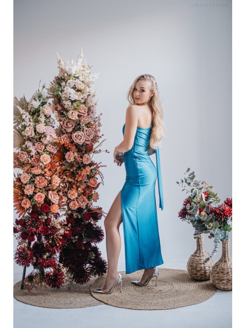 Féloldalas maxi ruha szűk szoknyával blue fondale színben.