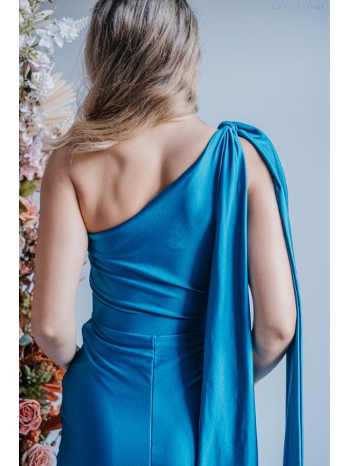Féloldalas maxi ruha szűk szoknyával blue fondale színben.