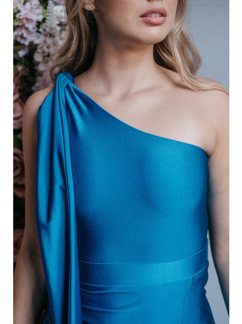 Féloldalas maxi ruha szűk szoknyával blue fondale színben.