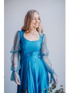 Adél– U-kivágású maxi ruha strasszköves tüll ujjakkal blue fondale színben