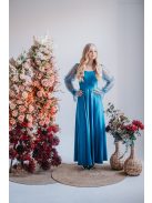 Adél– U-kivágású maxi ruha strasszköves tüll ujjakkal blue fondale színben