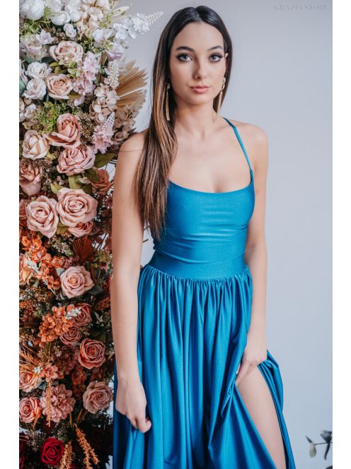 Madleine – blue fondale színű maxi ruha hátán pántokkal 