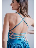 Petrolkék színű maxi ruha hátán pántokkal alkalmakra.