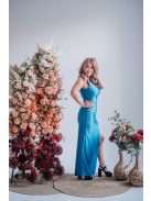 Zóra - átlapolt mellrészű maxi ruha blue fondale színben szűk szoknyával