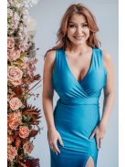 Zóra - átlapolt mellrészű maxi ruha blue fondale színben szűk szoknyával