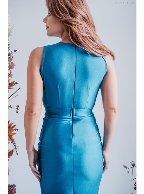 Zóra - átlapolt mellrészű maxi ruha blue fondale színben szűk szoknyával