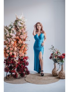   Zóra - átlapolt mellrészű maxi ruha blue fondale színben szűk szoknyával