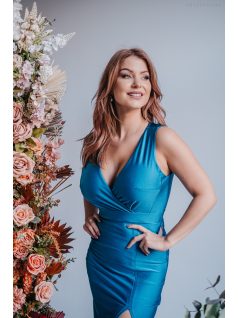   Zóra - átlapolt mellrészű maxi ruha blue fondale színben szűk szoknyával