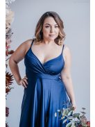 Abigél – átlapolt mellrészű blue scuro színű maxi ruha 