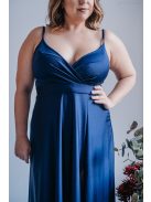 Abigél – átlapolt mellrészű blue scuro színű maxi ruha 