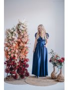 Ramóna – enyhén puffos ujjú ráncolt dekoltázsú maxi ruha blue scuro színben