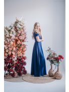 Ramóna – enyhén puffos ujjú ráncolt dekoltázsú maxi ruha blue scuro színben