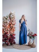 Ramóna – enyhén puffos ujjú ráncolt dekoltázsú maxi ruha blue scuro színben