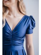 Ramóna – enyhén puffos ujjú ráncolt dekoltázsú maxi ruha blue scuro színben