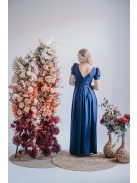 Ramóna – enyhén puffos ujjú ráncolt dekoltázsú maxi ruha blue scuro színben