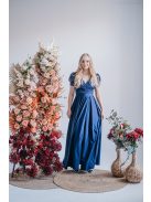 Ramóna – enyhén puffos ujjú ráncolt dekoltázsú maxi ruha blue scuro színben