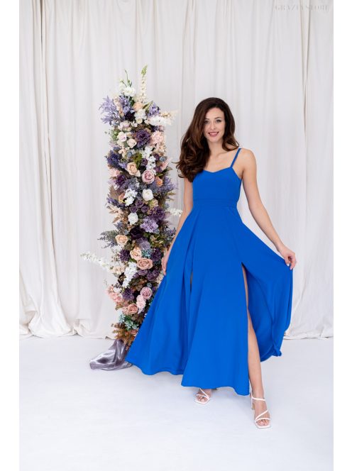 Dália – királykék színű maxi furfangos hátrésszel muszlin anyagból