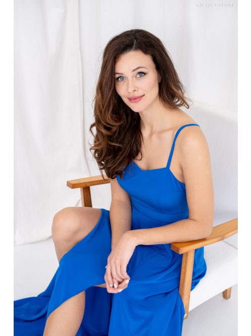 Dália – királykék színű maxi furfangos hátrésszel muszlin anyagból