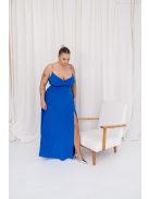 Abigél átlapolt mellrészű, vékony pántos muszlin maxi, kék színben. 