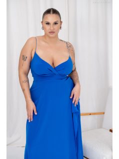   Abigél – átlapolt mellrészű királykék színű muszlin maxi ruha