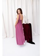 Mira – V-kivágású, gumis hátú muszlin maxi ruha rose színben