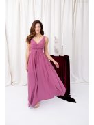 Mira – V-kivágású, gumis hátú muszlin maxi ruha rose színben