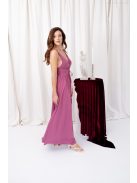 Mira – V-kivágású, gumis hátú muszlin maxi ruha rose színben