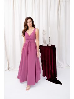   Mira – V-kivágású, gumis hátú muszlin maxi ruha rose színben