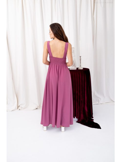 Mira – V-kivágású, gumis hátú muszlin maxi ruha rose színben