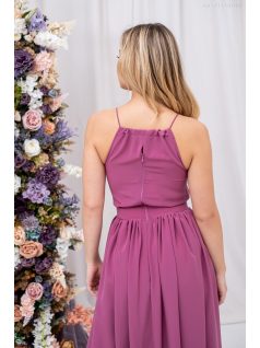   Odett - rose színű muszlin maxi ruha elől-hátul zárt ujjatlan felsőrésszel