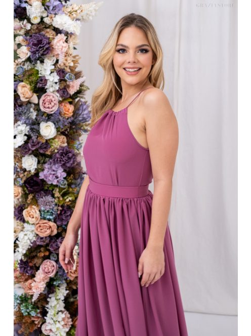 Odett - rose színű muszlin maxi ruha elől-hátul zárt ujjatlan felsőrésszel