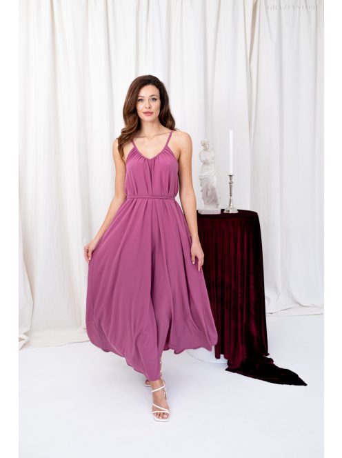 Vanda – derékban megkötős muszlin maxi ruha állítható pántokkal rose színben