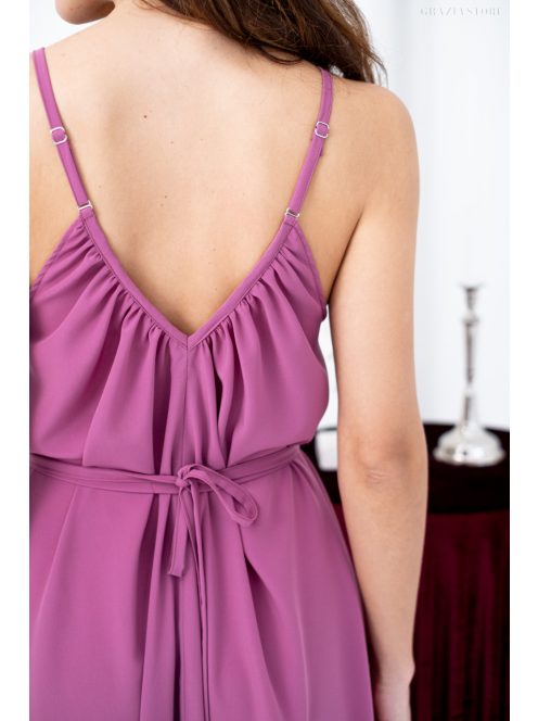 Vanda – derékban megkötős muszlin maxi ruha állítható pántokkal rose színben