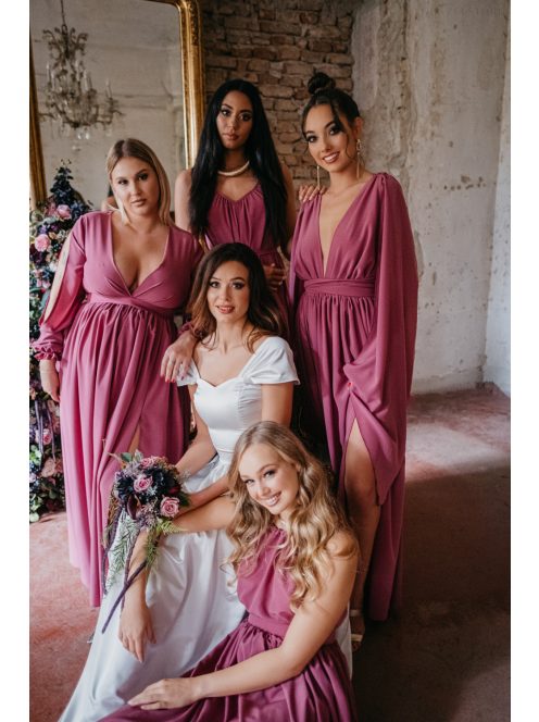 Vanda – derékban megkötős muszlin maxi ruha állítható pántokkal rose színben