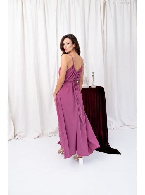 Vanda – derékban megkötős muszlin maxi ruha állítható pántokkal rose színben