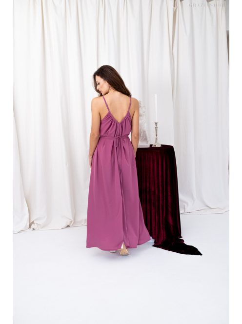 Vanda – derékban megkötős muszlin maxi ruha állítható pántokkal rose színben