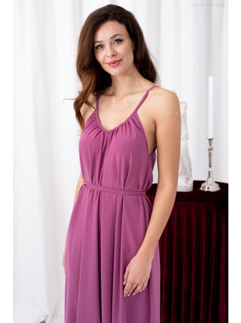 Vanda – derékban megkötős muszlin maxi ruha állítható pántokkal rose színben