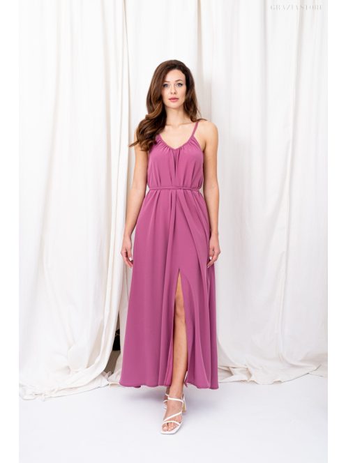 Vanda – derékban megkötős muszlin maxi ruha állítható pántokkal rose színben