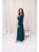 Daisy – átlapolt, hosszú ujjú muszlin maxi ruha sötétzöld színben