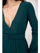 Daisy – átlapolt, hosszú ujjú muszlin maxi ruha sötétzöld színben