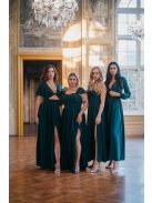 Daisy – átlapolt, hosszú ujjú muszlin maxi ruha sötétzöld színben