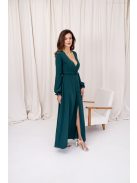 Daisy – átlapolt, hosszú ujjú muszlin maxi ruha sötétzöld színben