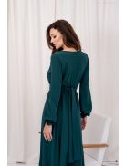 Daisy – átlapolt, hosszú ujjú muszlin maxi ruha sötétzöld színben