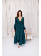 Daisy – átlapolt, hosszú ujjú muszlin maxi ruha sötétzöld színben