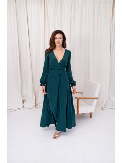  Daisy – átlapolt, hosszú ujjú muszlin maxi ruha sötétzöld színben