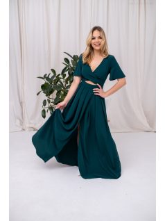   Leila – muszlin maxi ruha átlapolt felsőrésszel sötétzöld színben